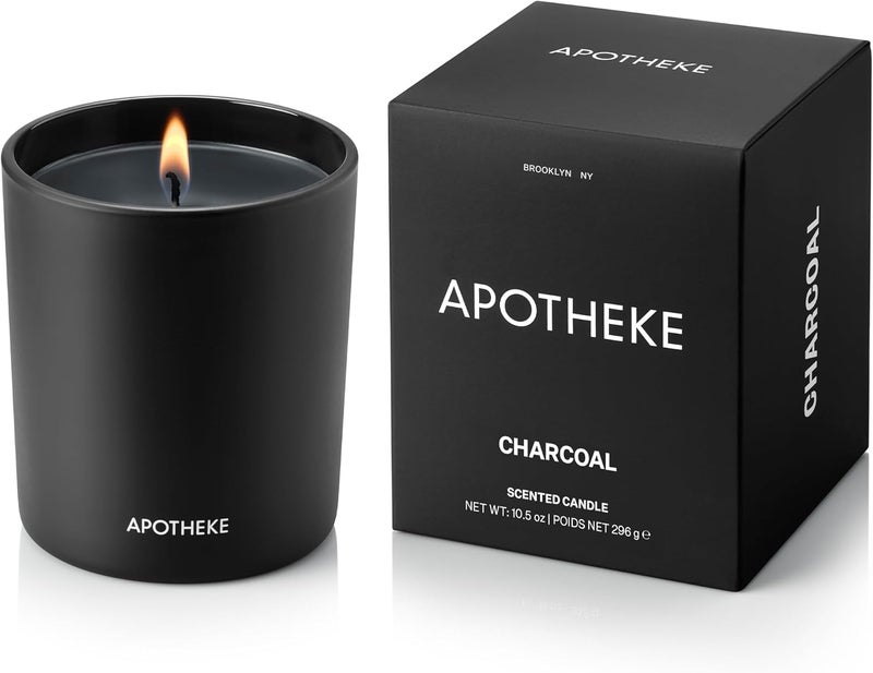 APOTHEKE Signature Scented Candles for Home, Charcoal - 10.5 oz - Soy Wax, Non Toxic, Large Jar Black - Luxury Candle Gifts for Women & Men - Cedarwood, Sandalwood, Oud, and Amber - Image 1
